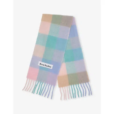 Acne Studios Womens  Vally Checked Alpaca-blend Scarf In Baby Blue/pink/aqua