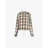 Acne Studios Womens Beige Black Check-print Hooded Woven Overshirt