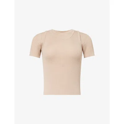 Acne Studios Womens  Layered Rib-knit Wool-blend Top In Pink