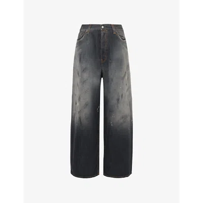 Acne Studios Womens  2023 Brand-patch Wide-leg High-rise Denim Jeans In Black