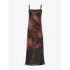 Acne Studios Womens Black Brown Erona Split Woven Midi Dress Xs In Multi