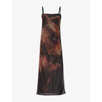 ACNE STUDIOS WOMENS BLACK BROWN ERONA SPLIT WOVEN MIDI DRESS XS