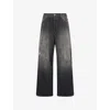 Acne Studios Womens Black Trafalgar Abstract-print Wide-leg Denim Jeans In Gray