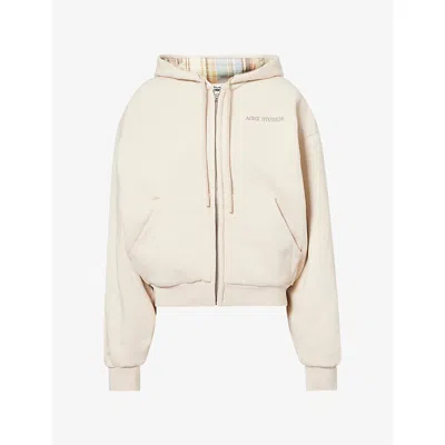 Acne Studios Womens Brand-embroidered Relaxed-fit Cotton Hoody Light Blue In Neutral