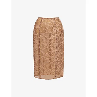 Acne Studios Womens Bronze Brown Icasso Romantic Boned Lace Midi Skirt