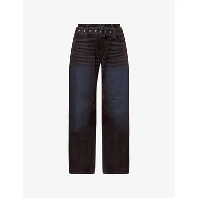 Acne Studios Womens Brown Blue Belted Straight-leg Denim-blend Trousers