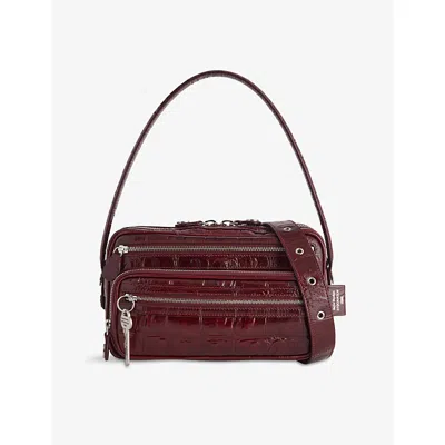 Acne Studios Womens Burgundy Camero Party Croc-effect Leather Shoulder Bag