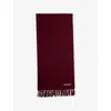 Acne Studios Womens Burgundy Melange Logo-patch Fringe Wool Scarf