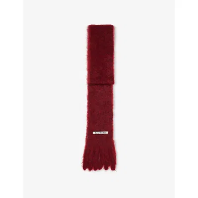 Acne Studios Womens  Skinny Fringe Wool Scarf In Burgundy