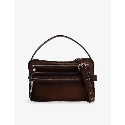 Acne Studios Womens Camero Camera Waxed-suede Shoulder Bag Dark Brown
