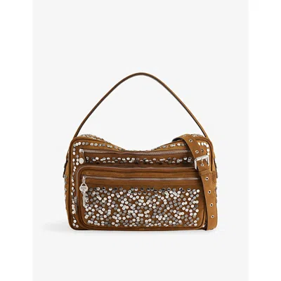 Acne Studios Womens Cognac Brown Camero Camera Rivet-embellished Suede Shoulder Bag