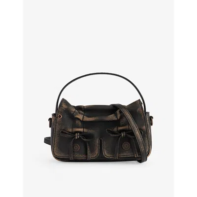 Acne Studios Aip Darl Brown Grained Leather Multipocket Micro Vintage Bag In Black