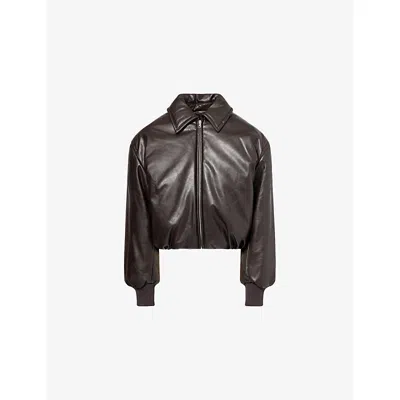 Acne Studios Womens Dark Brown Onnea Faux-leather Bomber Jacket In Gray