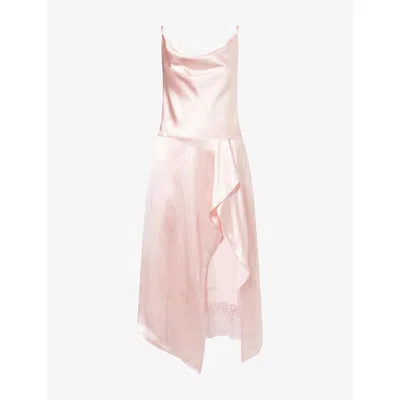 Acne Studios Womens Dinouka Lace-insert Satin Midi Dress Light Pink
