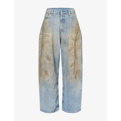Acne Studios Womens Distressed Wide-leg Mid-rise Jeans Mid Blue