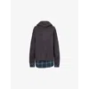 Acne Studios Womens Graphite Grey Contrast-check-print Relaxed-fit Wool-blend Hoodie In Brown