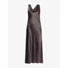 Acne Studios Womens Graphite Grey Cowl-neck Low-back Silk Midi Dress In Gray