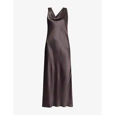 Acne Studios Womens Graphite Grey Cowl-neck Low-back Silk Midi Dress In Gray