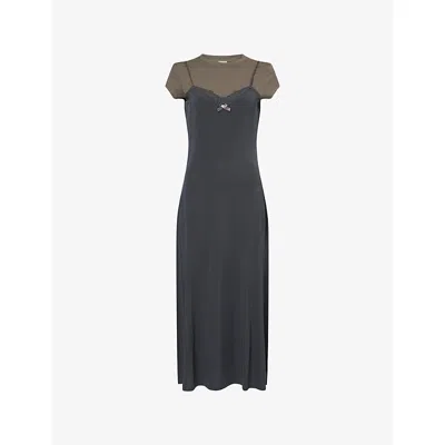 Acne Studios Gray Layered Jersey Midi Dress In Black