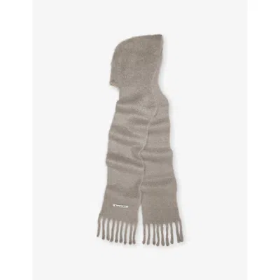 Acne Studios Womens Grey Hooded Fringed Wool Scarf In Gray
