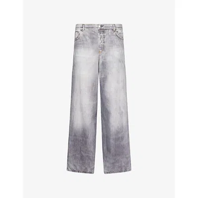 Acne Studios Womens Trompe L'oeil-print Straight-leg Cotton Trousers Grey