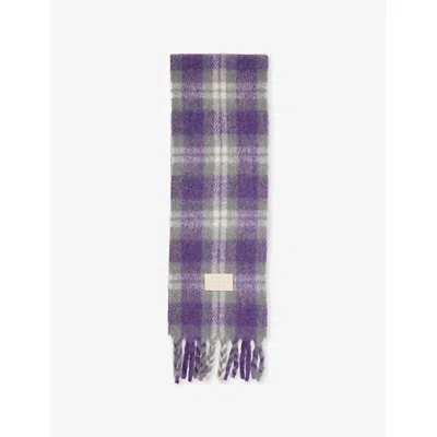 Acne Studios Womens Grey/purple Vally Skinny Check Knitted Scarf