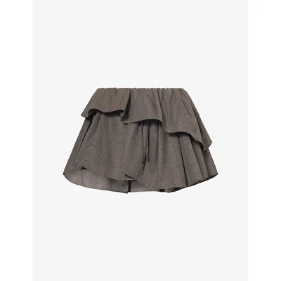 Acne Studios Womens Ifelpa Ruffle-trim Wool-blend Mini Skirt Brown Black Xxs In Gray