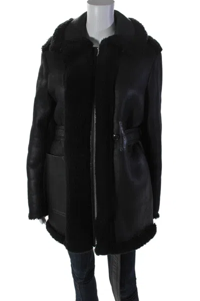 Acne Studios Womens Leather Shearling Lined Double Zip Coat Black