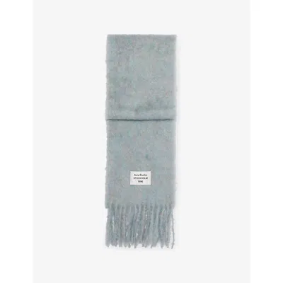 Acne Studios Womens Light Blue Melange Fringed Knitted Scarf In Gray