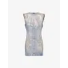 Acne Studios Distressed Foiled Denim Mini Dress In Mid Blue