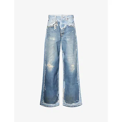 Acne Studios Womens  Graphic-print Wide-leg Denim Jeans In Blue