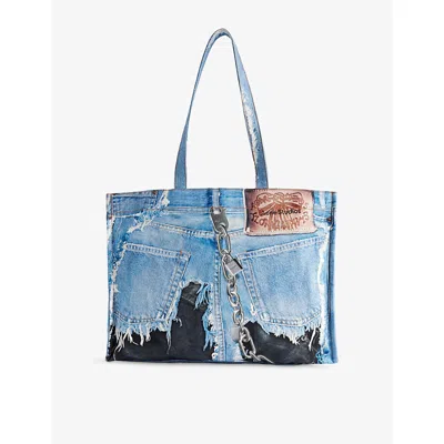 Acne Studios Womens  Trompe-l'œil Denim Print Tote Bag In Blue