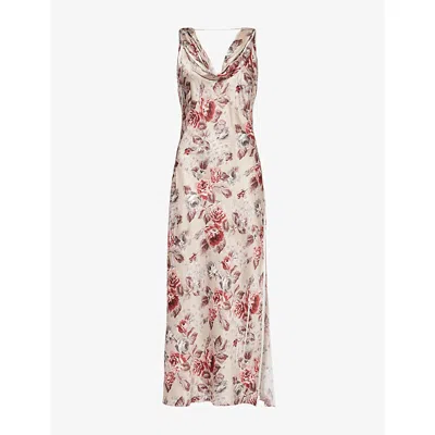 Acne Studios Womens Multi Beige Dotti Floral-print Satin Midi Dress In Pink