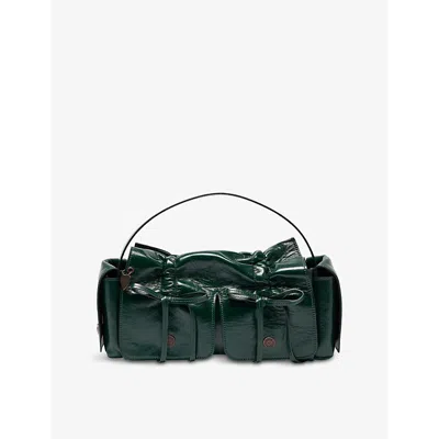 Acne Studios Multipocket Bow-detailed Embellished Leather Shoulder Bag In Dark Green