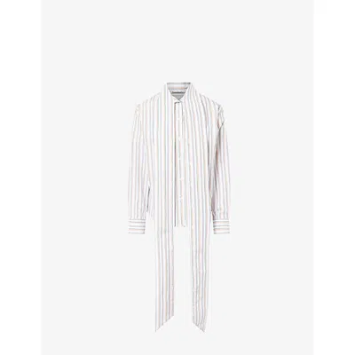 Acne Studios Womens Orange Grey Striped Tie-collar Cotton-poplin Shirt In White
