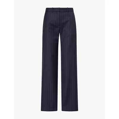 Acne Studios Womens Pyxano Pinstripe Wool Trousers Navy Blue
