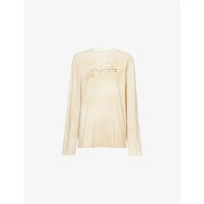 Acne Studios Womens Sand Beige Logo-print Long-sleeve Relaxed Cotton-jersey T-shirt