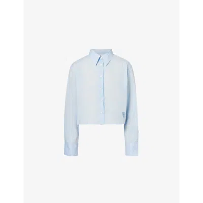 Acne Studios Womens Satai Brand-embroidery Cropped Cotton Shirt Baby Blue