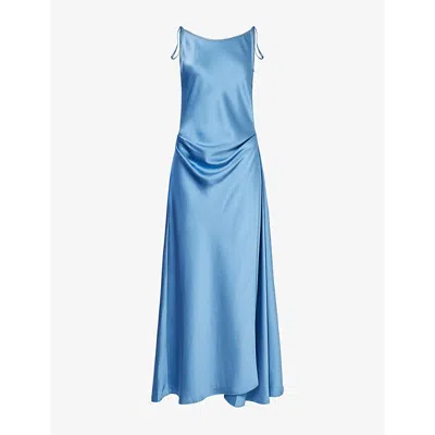 Acne Studios Draped Detail Maxi Sleeveless Dress In Sky Blue