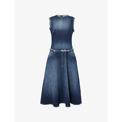 Acne Studios Womens Dark Blue Sleeveless Layered Denim Mini Dress
