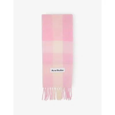 Acne Studios Womens Vally Checked Wool-blend Scarf Candy Pink/white