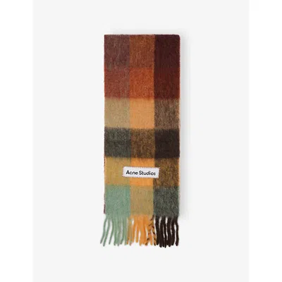 Acne Studios Womens Vally Checked Wool-blend Scarf Chestnut Brown/yellow