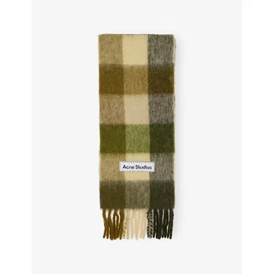 Acne Studios Womens Vally Checked Wool-blend Scarf Khaki/cream/dark Green