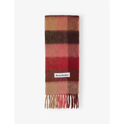 Acne Studios Womens Vally Checked Wool-blend Scarf Red/pink/beige