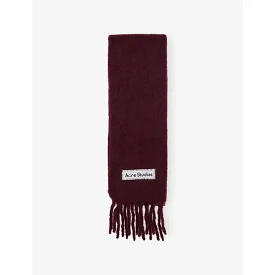 Acne Studios Womens Vally Skinny Fringed-trim Wool-blend Scarf Burgundy