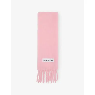 Acne Studios Womens Vally Skinny Fringed-trim Wool-blend Scarf Cotton Candy Pink