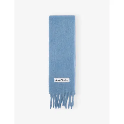Acne Studios Womens Vally Skinny Fringed-trim Wool-blend Scarf Light Blue