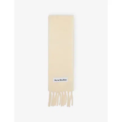 Acne Studios Womens Vally Skinny Fringed-trim Wool-blend Scarf White