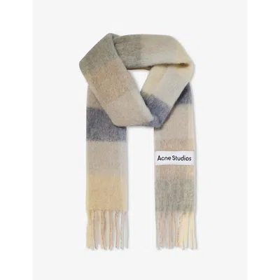 ACNE STUDIOS WOMENS VANILLA/BEIGE/LAVENDER VALLY CHECKED WOOL-BLEND SCARF