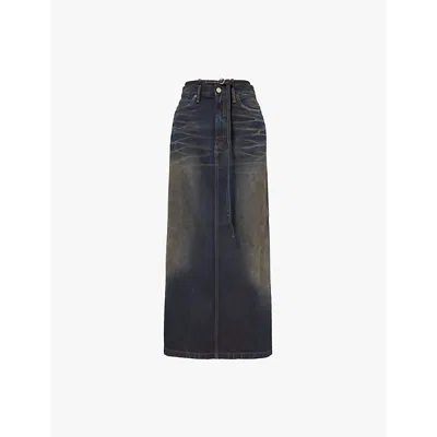 Acne Studios Womens Dark Blue Vintage-wash Mid-rise Regular-fit Denim Maxi Skirt In Black